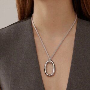 New Twenty Compass Dolce Silver Necklace with Grey Rope - MSRP $65